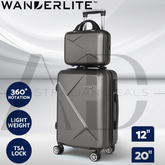 Wanderlite 2Set 20 Inch Luggage Case with 12 Inch Handheld Luggage Box Hard Shell Travel Suitcase TSA Lock Dark Grey